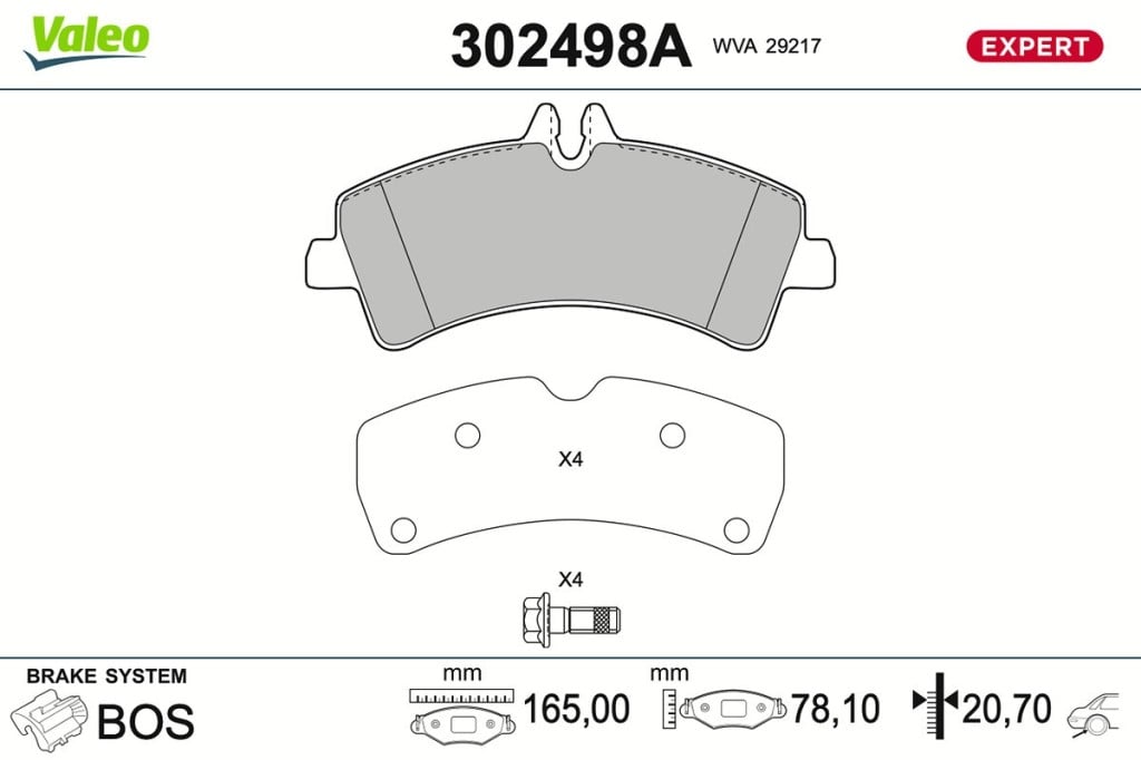 Jeu de 4 plaquettes de frein VALEO ref. 302498A
