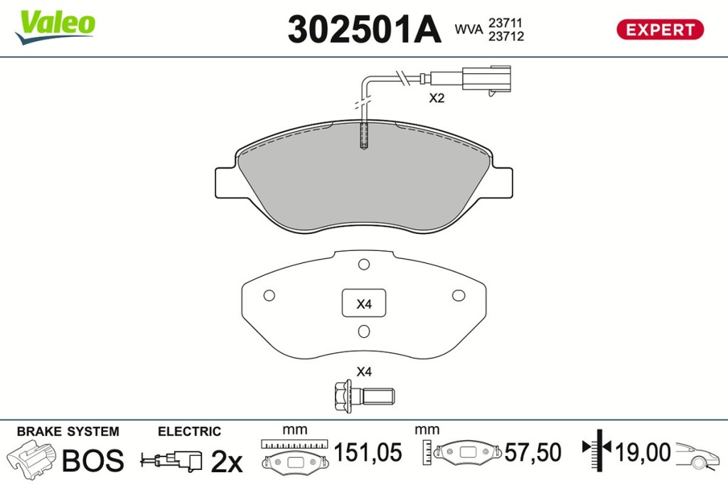 Jeu de 4 plaquettes de frein VALEO ref. 302501A