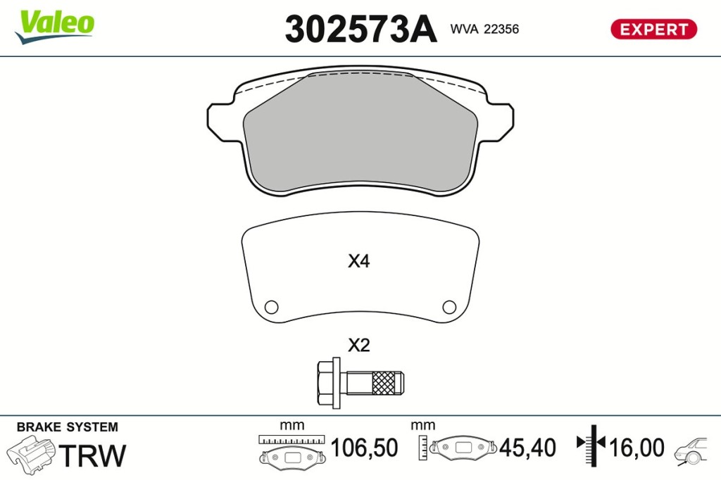 Jeu de 4 plaquettes de frein VALEO ref. 302573A