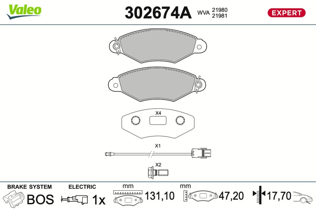 Jogo de 4 pastilhas de travão VALEO ref. 302674A