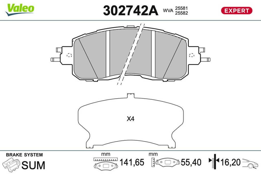 Jeu de 4 plaquettes de frein VALEO ref. 302742A