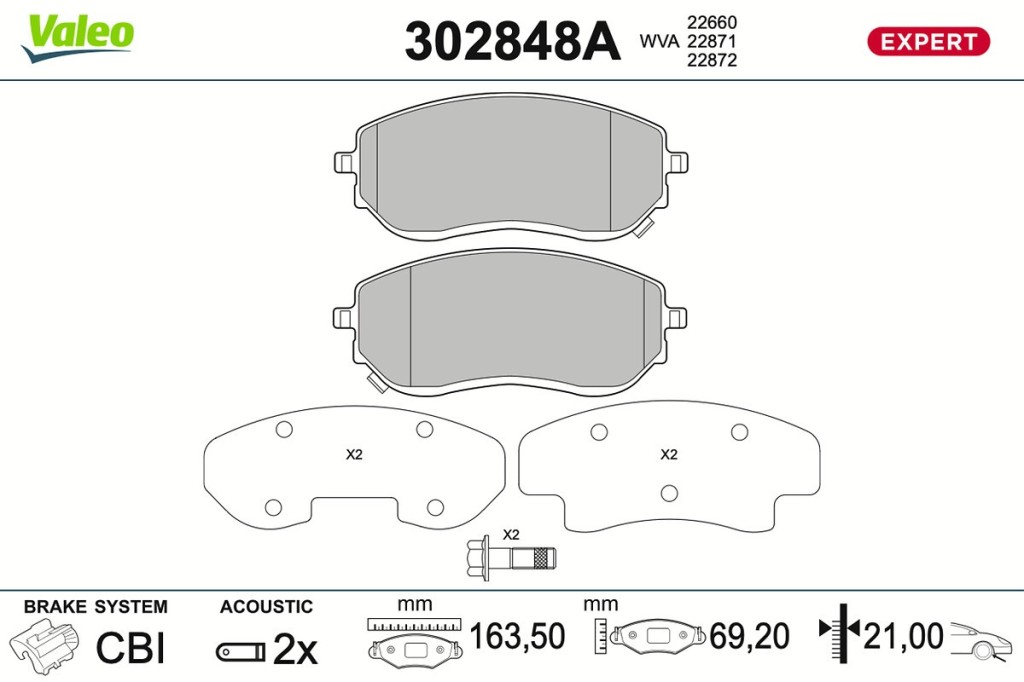Jeu de 4 plaquettes de frein VALEO ref. 302848A