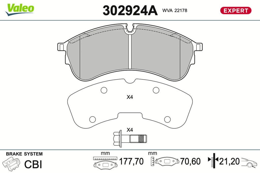 Jeu de 4 plaquettes de frein VALEO ref. 302924A