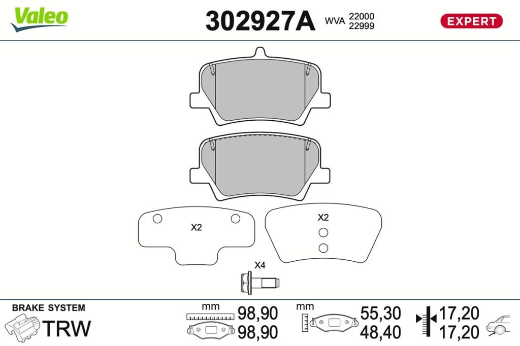 Jogo de 4 pastilhas de travão VALEO ref. 302927A