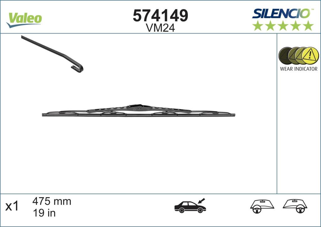 Balai d'essuie-glace (Essuie glace) VALEO VM24 - ref. 574149