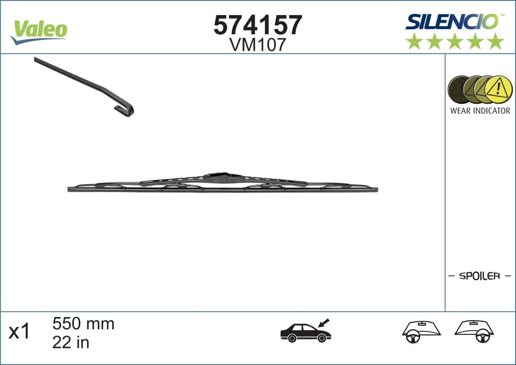 Balai d'essuie-glace (Essuie glace) VALEO VM107 - ref. 574157