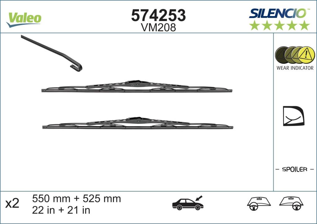 Balai d'essuie-glace (Essuie glace) VALEO VM208 - ref. 574253