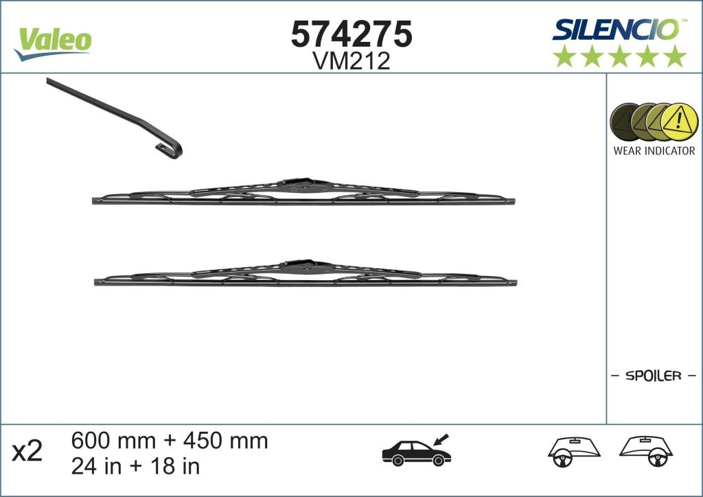 Balai d'essuie-glace (Essuie glace) VALEO VM212 - ref. 574275