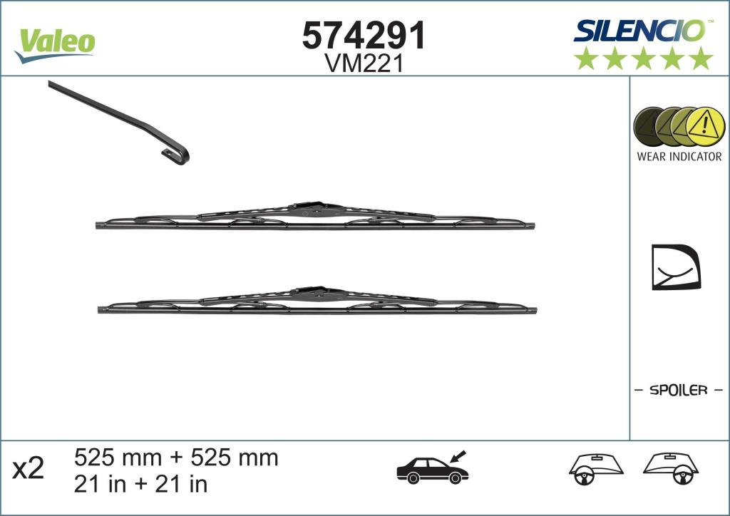 Balai d'essuie-glace (Essuie glace) VALEO VM221 - ref. 574291