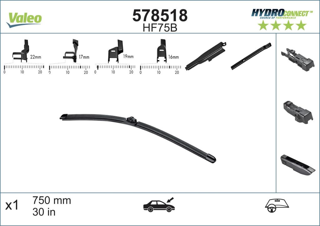 Escova de limpa-vidros VALEO HF75B - ref. 578518