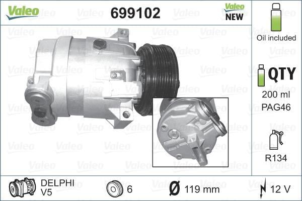 Compresseur, climatisation VALEO ref. 699102