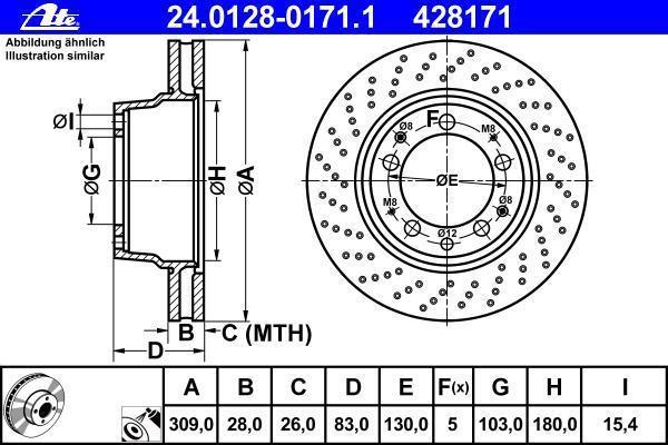 Disque de frein arrière gauche ATE ref. 24.0128-0171.1