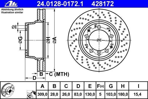 Disque de frein arrière droit ATE ref. 24.0128-0172.1