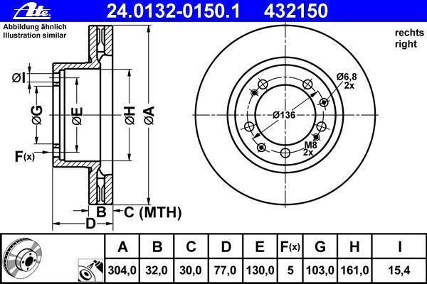 Disque de frein avant droit ATE ref. 24.0132-0150.1