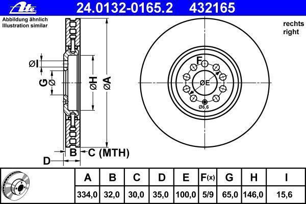 Disco de frenos delantero derecho ATE ref. 24.0132-0165.2