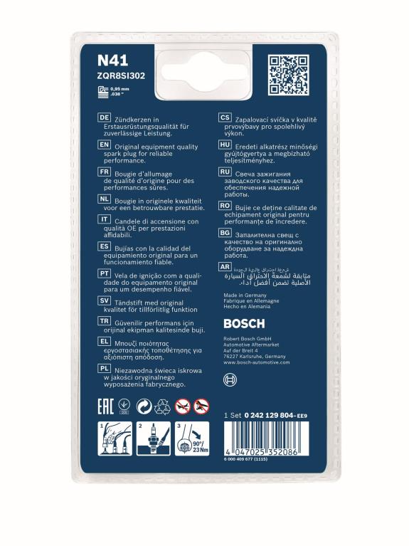 Jeu de 4 bougies d'allumage BOSCH ref. 0 242 129 804