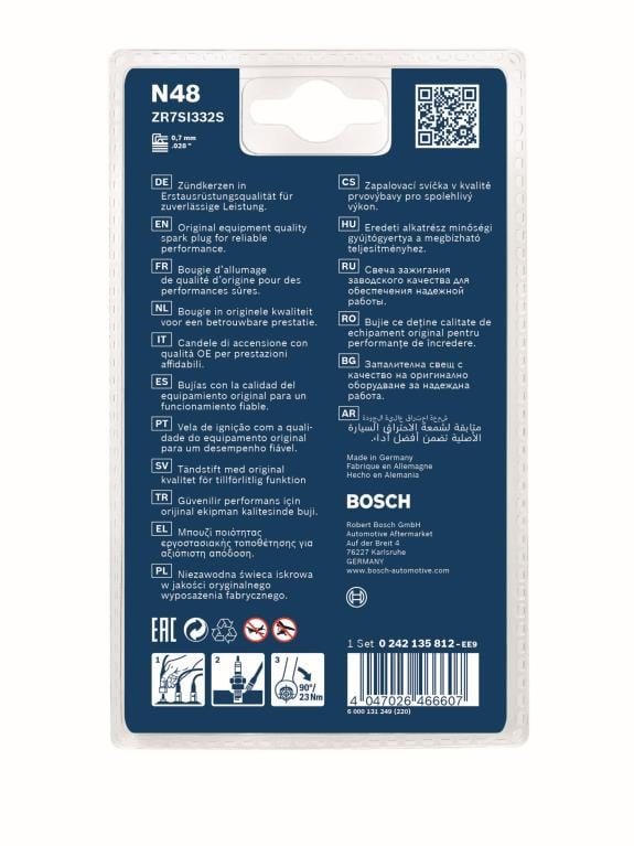 Jeu de 4 bougies d'allumage BOSCH 0 242 135 812