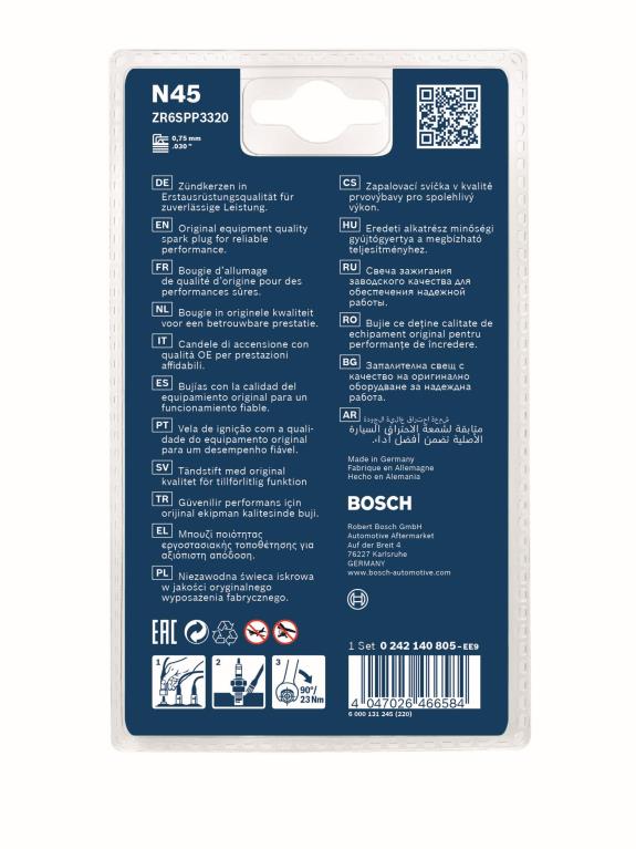 Jeu de 4 bougies d'allumage BOSCH ref. 0 242 140 805