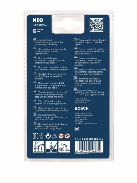 Jeu de 4 bougies d'allumage BOSCH ref. 0 242 229 986