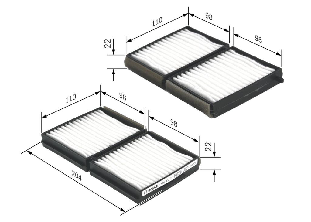 Filtre d'habitacle (Filtre à pollen) BOSCH M2117 - ref. 1 987 432 117