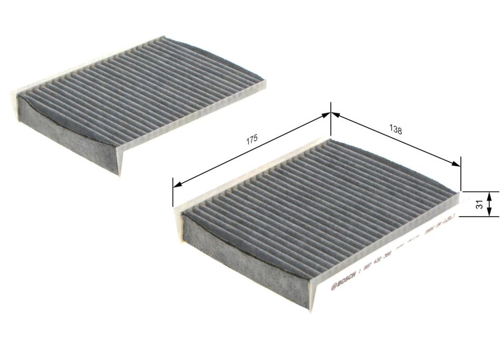Filtre d'habitacle (Filtre à pollen) BOSCH R2386 - ref. 1 987 432 386