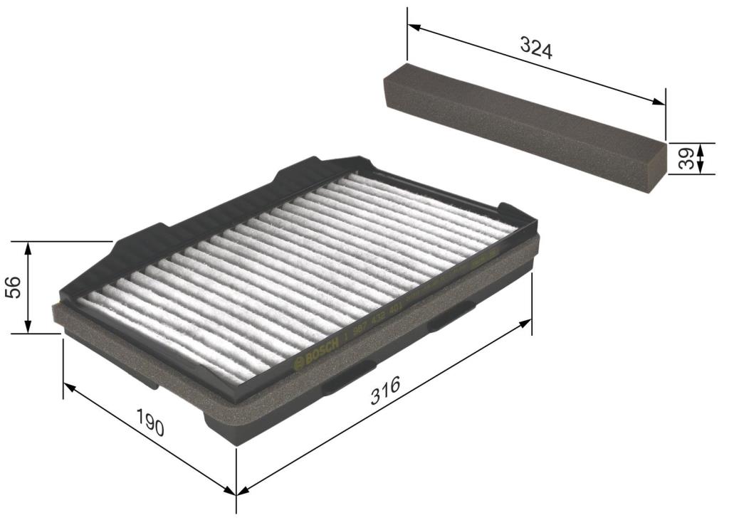 Filtre d'habitacle (Filtre à pollen) BOSCH R2401 - ref. 1 987 432 401