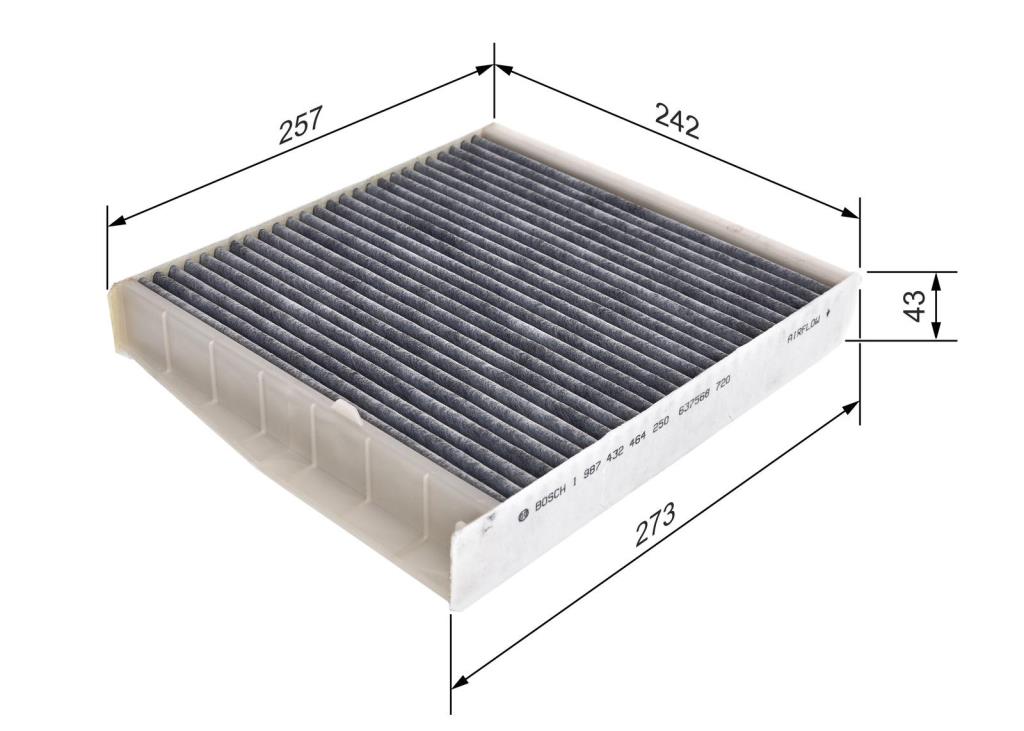 Filtre d'habitacle (Filtre à pollen) BOSCH R2464 - ref. 1 987 432 464