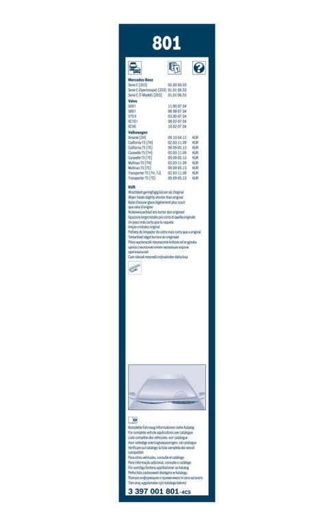 Balai d'essuie-glace (Essuie glace) BOSCH 801 - ref. 3 397 001 801