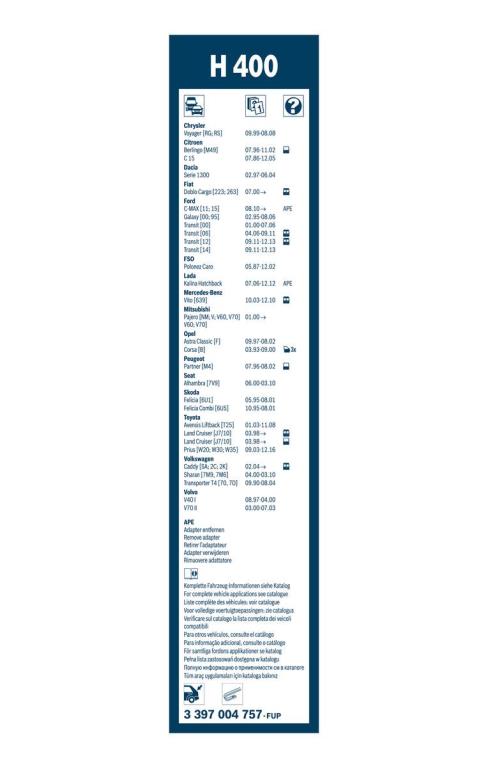Balai d'essuie-glace (Essuie glace) BOSCH H 400 - ref. 3 397 004 757