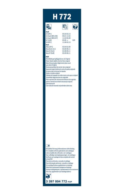 Balai d'essuie-glace (Essuie glace) BOSCH H 772 - ref. 3 397 004 772