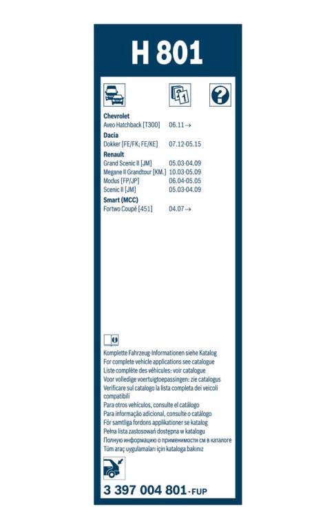 Balai d'essuie-glace (Essuie glace) BOSCH H 801 - ref. 3 397 004 801