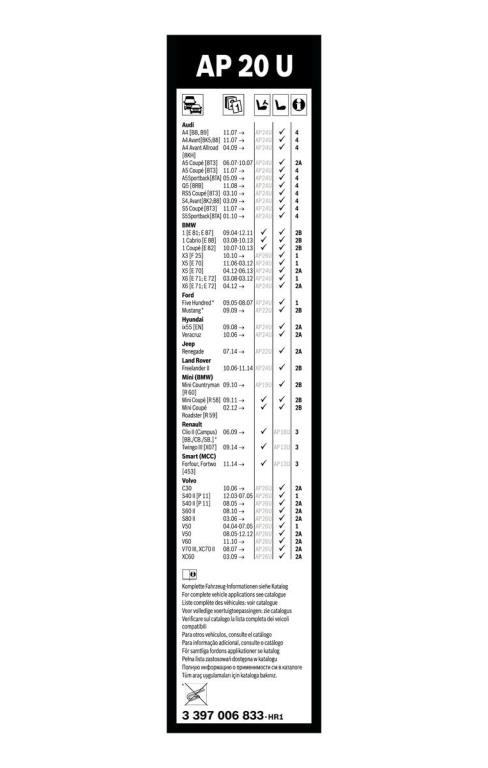 Balai d'essuie-glace (Essuie glace) BOSCH AP 20 U - ref. 3 397 006 833