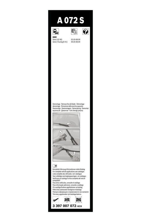 Balai d'essuie-glace (Essuie glace) BOSCH A 072 S - ref. 3 397 007 072