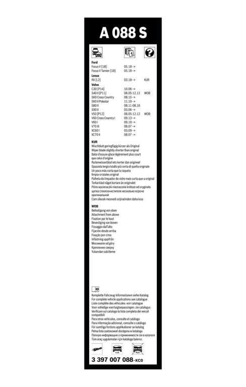 Balai d'essuie-glace (Essuie glace) BOSCH A 088 S - ref. 3 397 007 088
