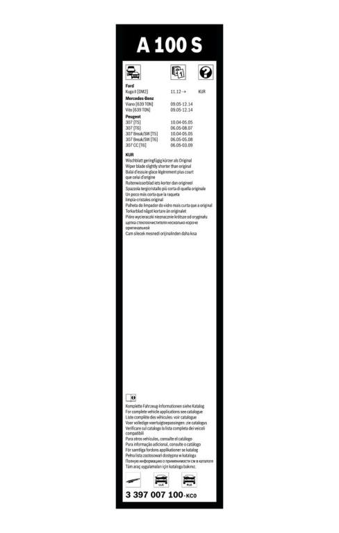Balai d'essuie-glace (Essuie glace) BOSCH A 100 S - ref. 3 397 007 100