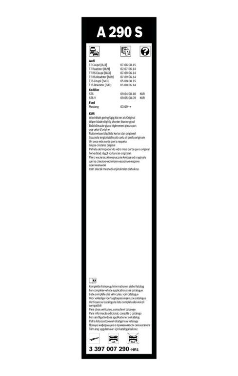 Balai d'essuie-glace (Essuie glace) BOSCH A 290 S - ref. 3 397 007 290