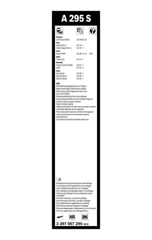 Limpiaparabrisas (Escobillas) BOSCH A 295 S - ref. 3 397 007 295