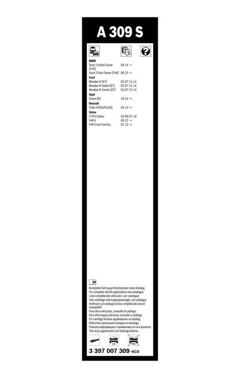 Balai d'essuie-glace (Essuie glace) BOSCH A 309 S - ref. 3 397 007 309