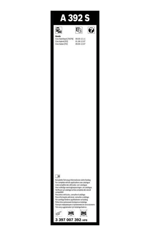 Balai d'essuie-glace (Essuie glace) BOSCH A 392 S - ref. 3 397 007 392
