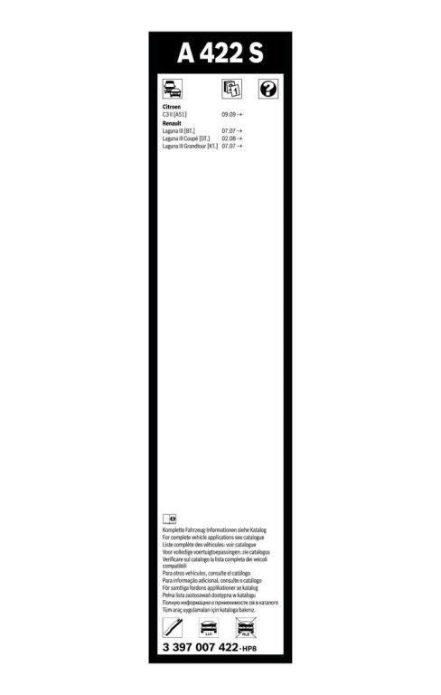 Balai d'essuie-glace (Essuie glace) BOSCH A 422 S - ref. 3 397 007 422