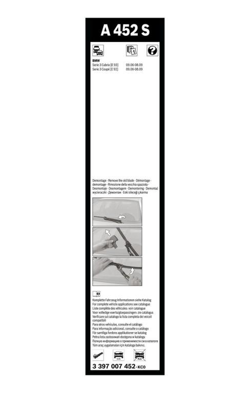 Balai d'essuie-glace (Essuie glace) BOSCH A 452 S - ref. 3 397 007 452