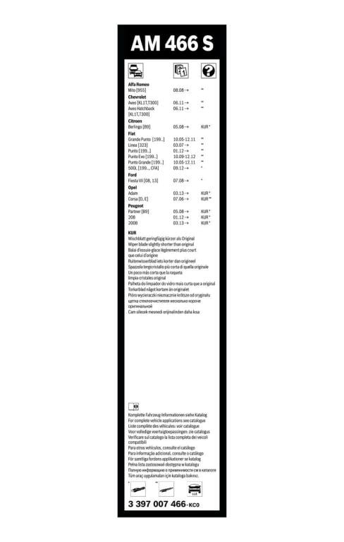 Balai d'essuie-glace (Essuie glace) BOSCH AM 466 S - ref. 3 397 007 466
