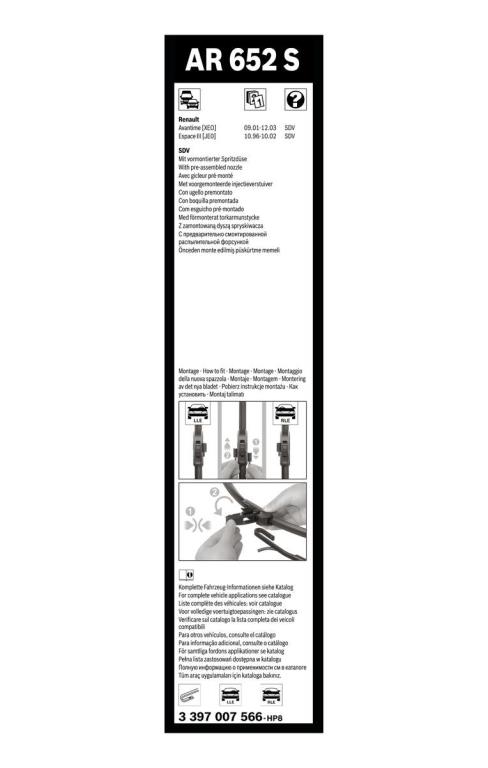 Balai d'essuie-glace (Essuie glace) BOSCH AR 652 S - ref. 3 397 007 566