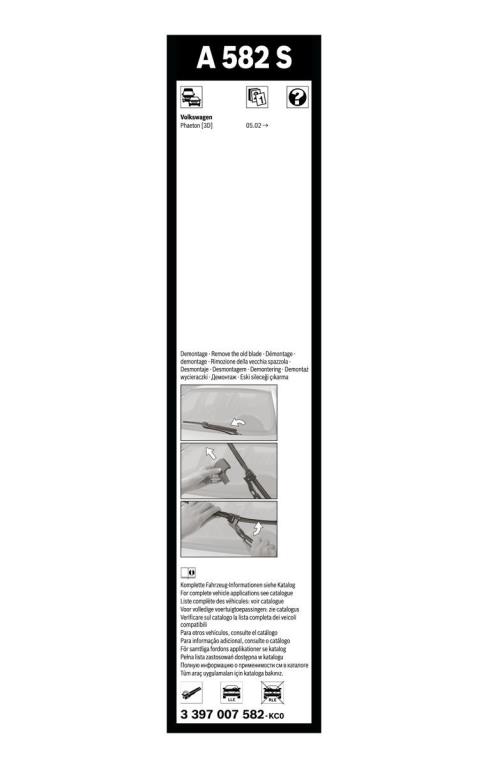 Balai d'essuie-glace (Essuie glace) BOSCH A 582 S - ref. 3 397 007 582