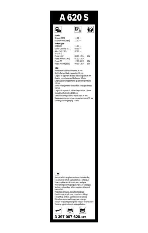 Balai d'essuie-glace (Essuie glace) BOSCH A 620 S - ref. 3 397 007 620