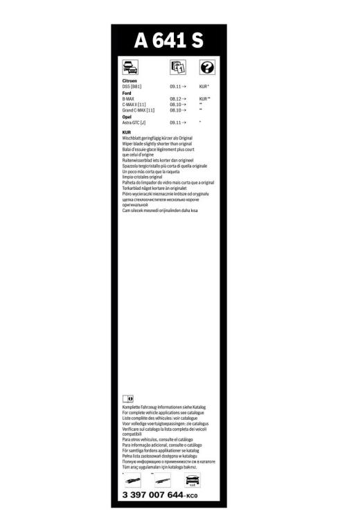 Escova de limpa-vidros BOSCH A 641 S - ref. 3 397 007 644