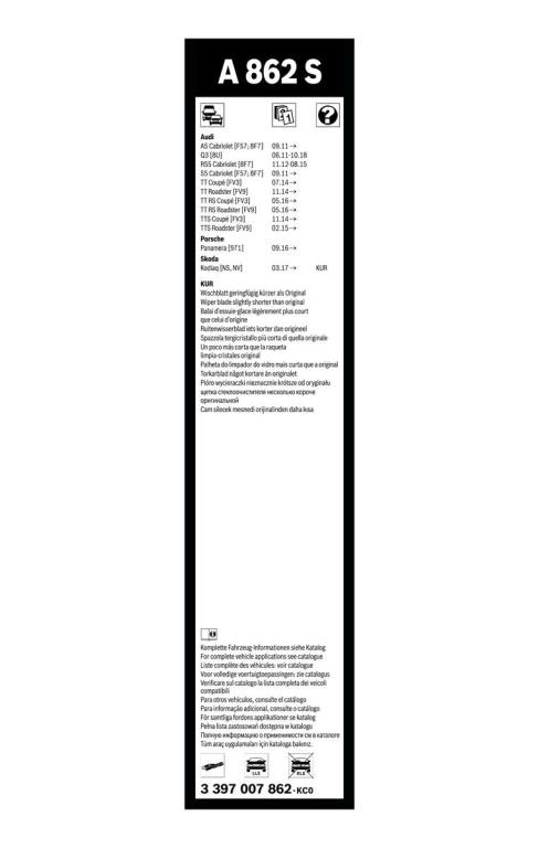 Balai d'essuie-glace (Essuie glace) BOSCH A 862 S - ref. 3 397 007 862