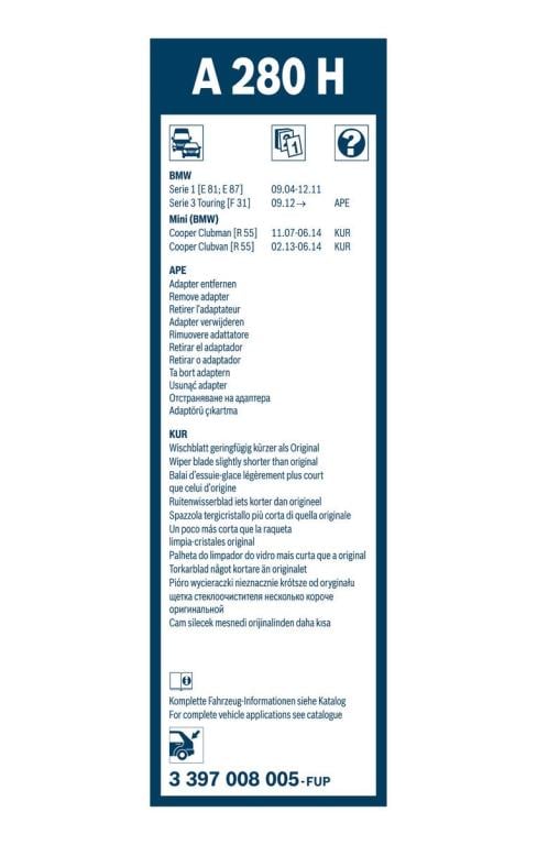 Limpiaparabrisas (Escobillas) BOSCH A 280 H - ref. 3 397 008 005