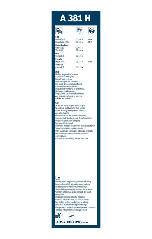 Balai d'essuie-glace (Essuie glace) BOSCH A 381 H - ref. 3 397 008 996
