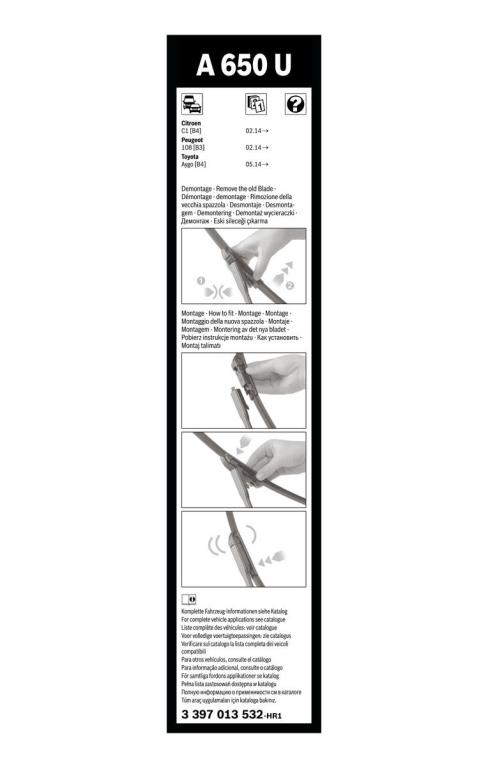 Balai d'essuie-glace (Essuie glace) BOSCH A 650 U - ref. 3 397 013 532
